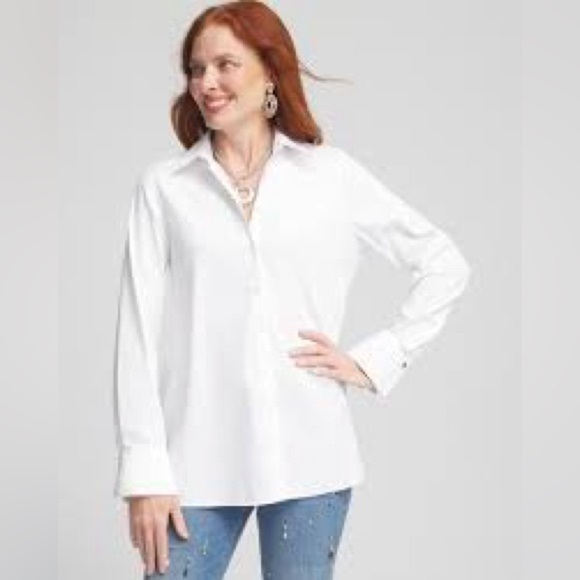 Chico’s no-iron white button down shirt women’s size 1 professional business - Picture 1 of 7